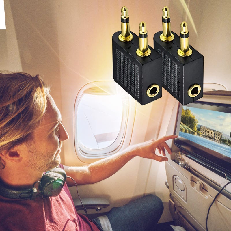 UCEC Airplane Headphone Adapter, 3.5mm Airplane Adapter for Headphones, Golden Plated Airline Headphone Adapter for in-Flight Entertainment System, 2 Pack - Image 4